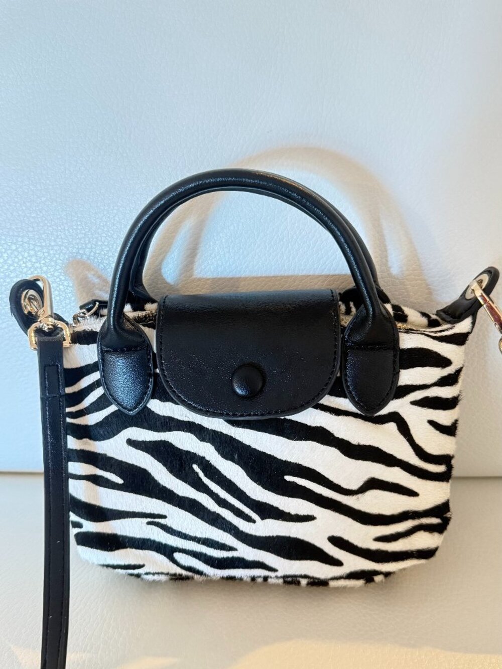 HOUSE OF HARLOW 1960 ZEBRA PRINT GENUINE CALF HAIR MINI SATCHEL CROSSBODY BAG